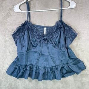 American Eagle Outfitters blue lace cami top XL ruffled hem adjustable straps